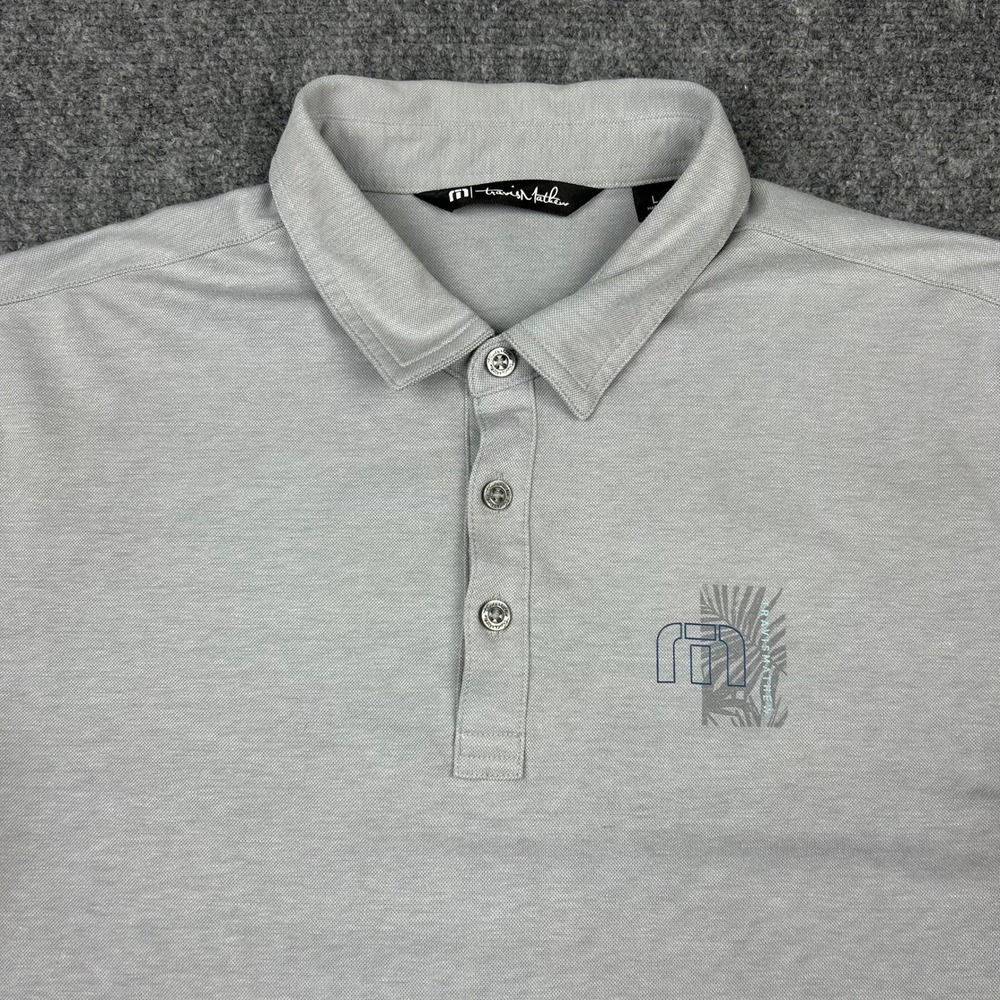 TravisMathew Polo Shirt Men Large Gray Tropical Graphic Back 1MW157 Pima Cotton